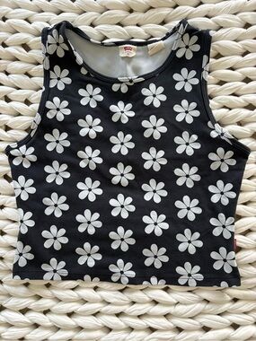 Levi's Black Crop Tank with White Daisy Print